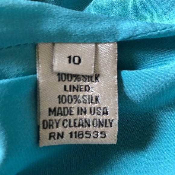 Lela Rose Silk Dress Size 10 Sleeveless Sheath Blue Green Abstract Cocktail - Picture 7 of 16